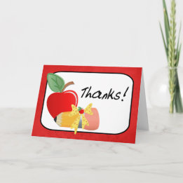 Cute Pencil & Apple Colorful Teacher Appreciation Bedankkaart