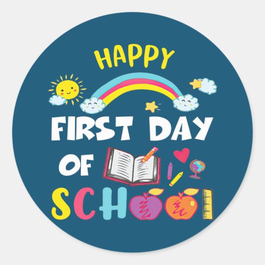 Cute Pencil Happy First Day of School Lunch Lady Ronde Sticker (Voorkant)