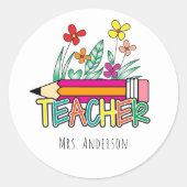Cute Pencil Sticker Teachers Name (Voorkant)