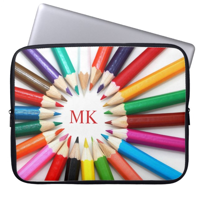 Cute Pencils Monogrammed-hoes voor laptops Laptop Sleeve (Voorkant)