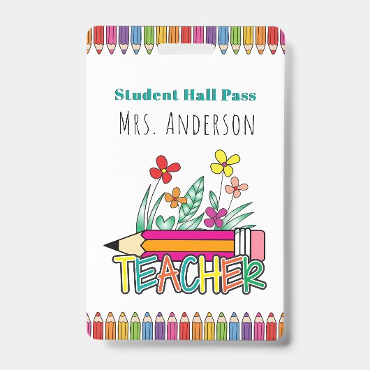 Cute Pencils Student Hall Pass Badge (Voorzijde)
