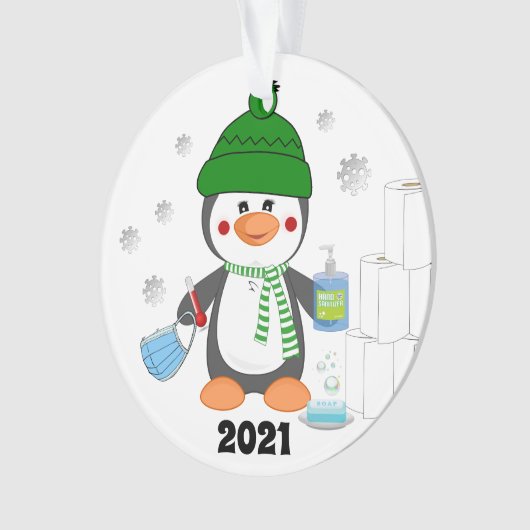 Cute Penguin 2020 Covid-kerstboom Ornament (voorkant)