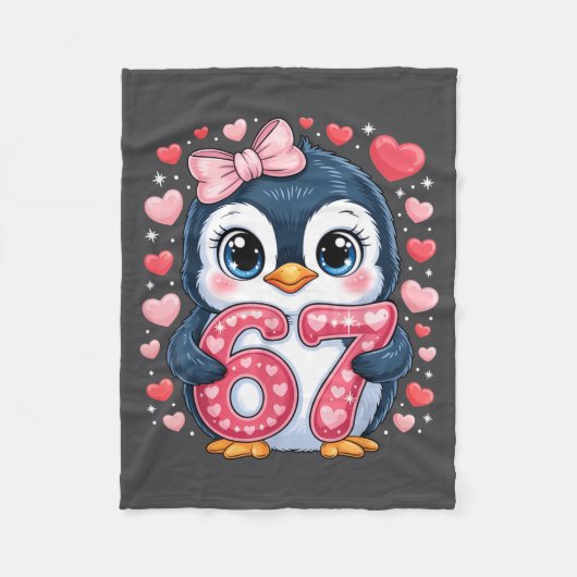 Cute Penguin 67 Six Seven Valentine Hearts 6 7 Mem Fleece Deken (Voorkant)