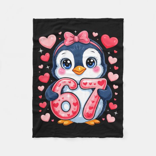 Cute Penguin 67 Six Seven Valentine Hearts 6 7 Mem Fleece Deken (Voorkant)