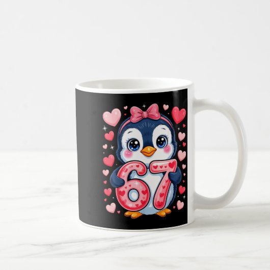 Cute Penguin 67 Six Seven Valentine Hearts 6 7 Mem Koffiemok (Rechts)