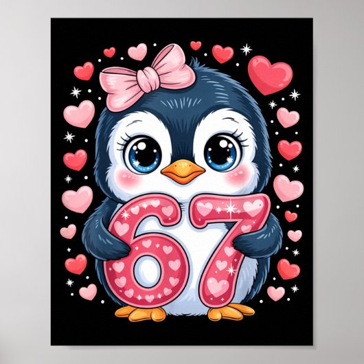 Cute Penguin 67 Six Seven Valentine Hearts 6 7 Mem Poster (Voorkant)