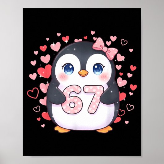 Cute Penguin 67 Six Seven Valentine Hearts 6 7 Mem Poster (Voorkant)