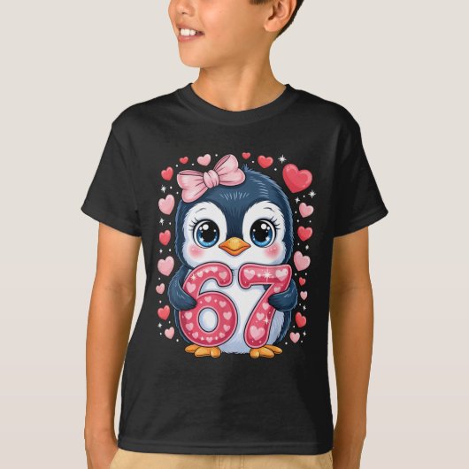 Cute Penguin 67 Six Seven Valentine Hearts 6 7 Mem T-shirt (Voorkant)