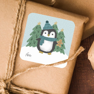 Cute Penguin and Gingerbrood Man Gift Label Sticke
