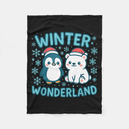 Cute Penguin And Lar Bear Winter Wonderland Christ Fleece Deken (Voorkant)