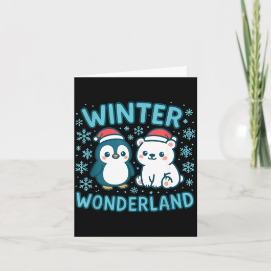 Cute Penguin And Lar Bear Winter Wonderland Christ Kaart (Voorkant)