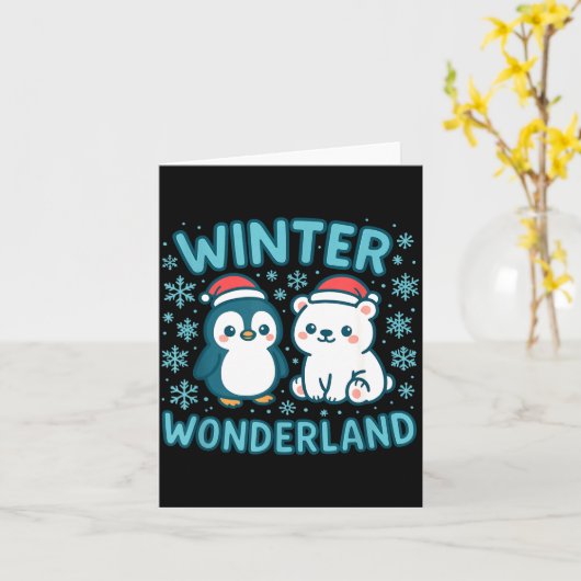 Cute Penguin And Lar Bear Winter Wonderland Christ Kaart (Gele Bloem)