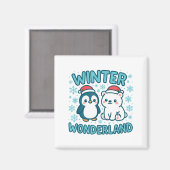 Cute Penguin And Lar Bear Winter Wonderland Christ Magneet (Voorkant / Achterkant)
