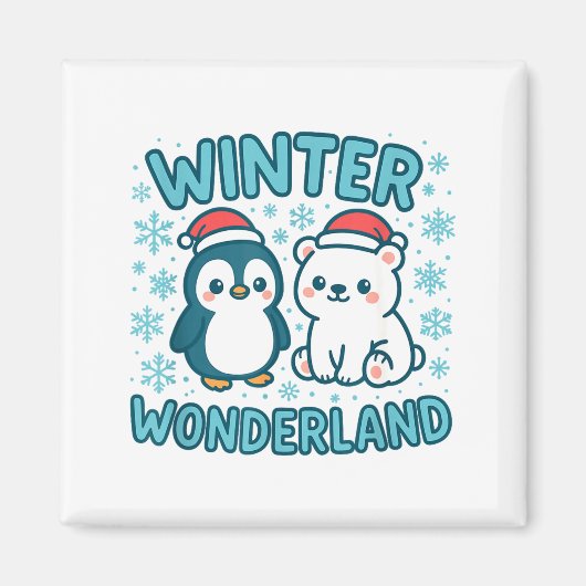 Cute Penguin And Lar Bear Winter Wonderland Christ Magneet (Voorkant)
