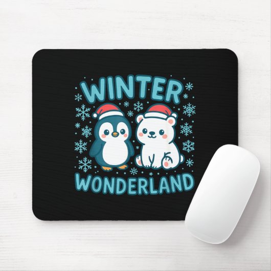 Cute Penguin And Lar Bear Winter Wonderland Christ Muismat (Met muis)
