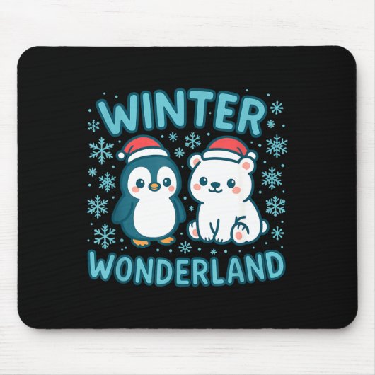 Cute Penguin And Lar Bear Winter Wonderland Christ Muismat (Voorkant)