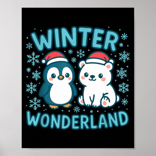 Cute Penguin And Lar Bear Winter Wonderland Christ Poster (Voorkant)