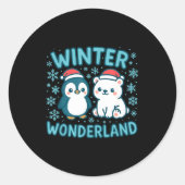 Cute Penguin And Lar Bear Winter Wonderland Christ Ronde Sticker (Voorkant)
