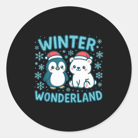 Cute Penguin And Lar Bear Winter Wonderland Christ Ronde Sticker (Voorkant)