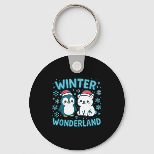 Cute Penguin And Lar Bear Winter Wonderland Christ Sleutelhanger (Voorkant)