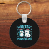Cute Penguin And Lar Bear Winter Wonderland Christ Sleutelhanger (Voorkant)