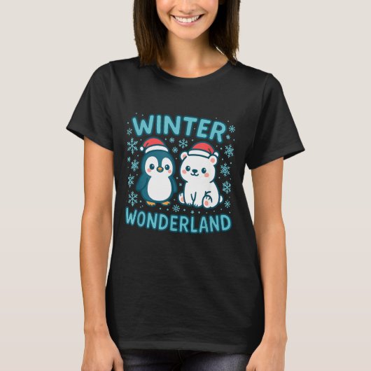 Cute Penguin And Lar Bear Winter Wonderland Christ T-shirt (Voorkant)