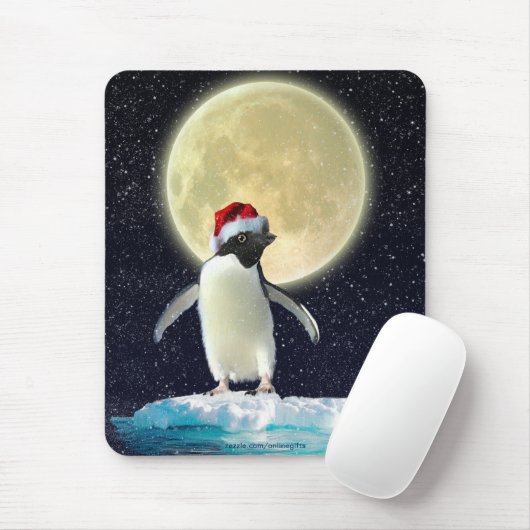 Cute Penguin and Winter Moon Kerstmis Mousepad Muismat (Met muis)