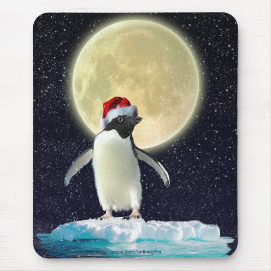 Cute Penguin and Winter Moon Kerstmis Mousepad Muismat (Voorkant)