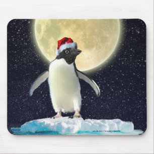 Cute Penguin and Winter Moon Kerstmis Muismat