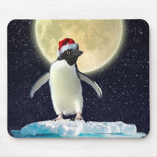 Cute Penguin and Winter Moon Kerstmis Muismat (Voorkant)