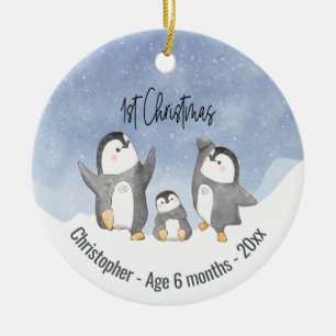 Cute Penguin Babies First Kerstmis Keramisch Ornament