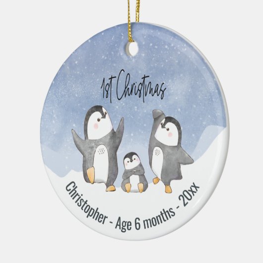 Cute Penguin Babies First Kerstmis Keramisch Ornament (Links)