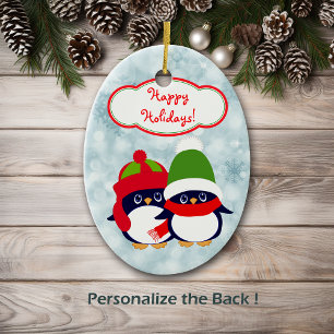 Cute Penguin Baby Blue Bokeh Keramisch Ornament