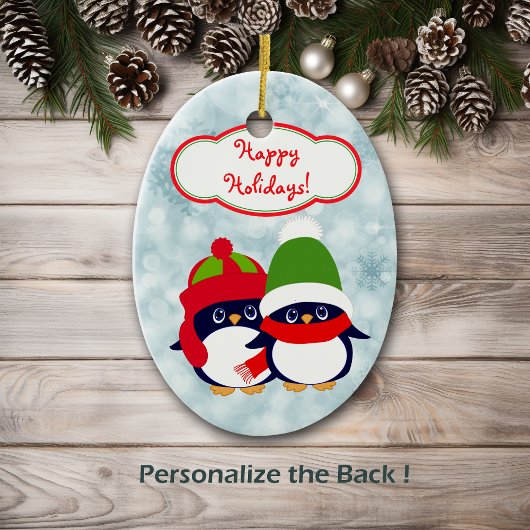 Cute Penguin Baby Blue Bokeh Keramisch Ornament