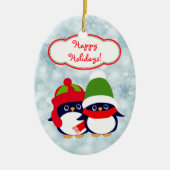 Cute Penguin Baby Blue Bokeh Keramisch Ornament (Voorkant)