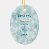 Cute Penguin Baby Blue Bokeh Keramisch Ornament (Achterkant)