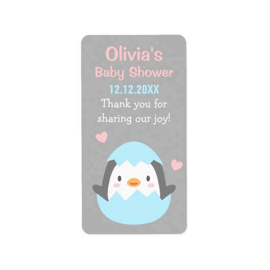 Cute Penguin Baby Shower Bedankjes Labels (Voorkant)