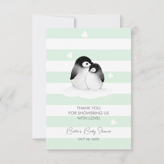Cute Penguin Baby shower Bedankkaart (Voorkant)