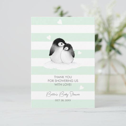 Cute Penguin Baby shower Bedankkaart (Staand voorkant)