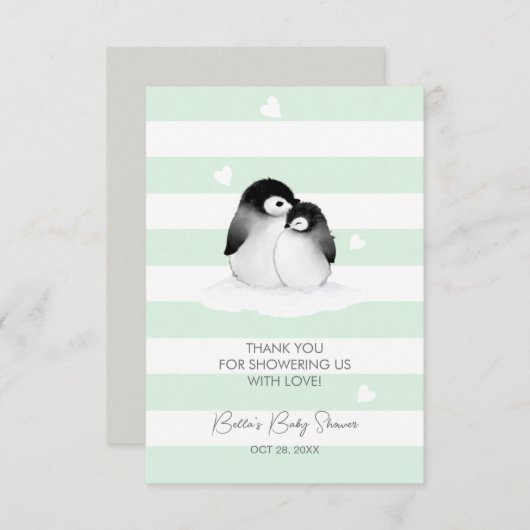 Cute Penguin Baby shower Bedankkaart (Voorkant / Achterkant)