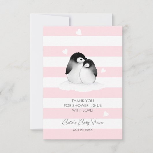 Cute Penguin Baby shower Bedankkaart (Voorkant)