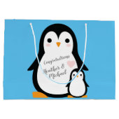 Cute Penguin Baby shower Blue Boy Groot Cadeauzakje (Achterkant)