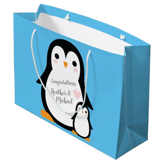 Cute Penguin Baby shower Blue Boy Groot Cadeauzakje (Achterkant Gekanteld)