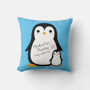 Cute Penguin Baby shower Blue Boy Kussen