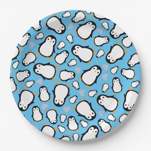 Cute Penguin Baby shower Blue Boy Papieren Bordje (Voorkant)