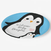 Cute Penguin Baby shower Blue Boy Papieren Bordje (Gekanteld)