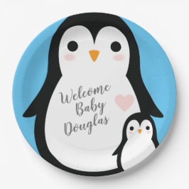 Cute Penguin Baby shower Blue Boy Papieren Bordje
