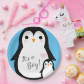 Cute Penguin Baby shower Blue Boy Papieren Bordje (Feest)