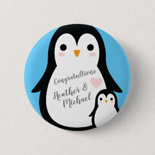Cute Penguin Baby shower Blue Boy Ronde Button 5,7 Cm
