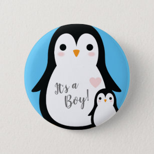Cute Penguin Baby shower Blue Boy Ronde Button 5,7 Cm